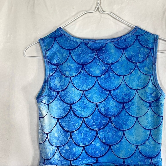Girl’s Ocean Blue Mermaid Scales & Tail Fit & Flare Dress - Picture 2 of 6